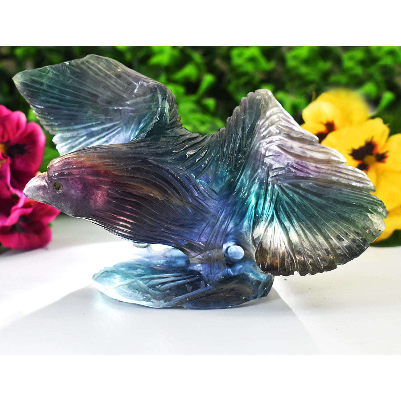 gemsmore:Exclusive Multicolor Fluorite Hand Carved Genuine Crystal Gemstone Carving Massive Eagle