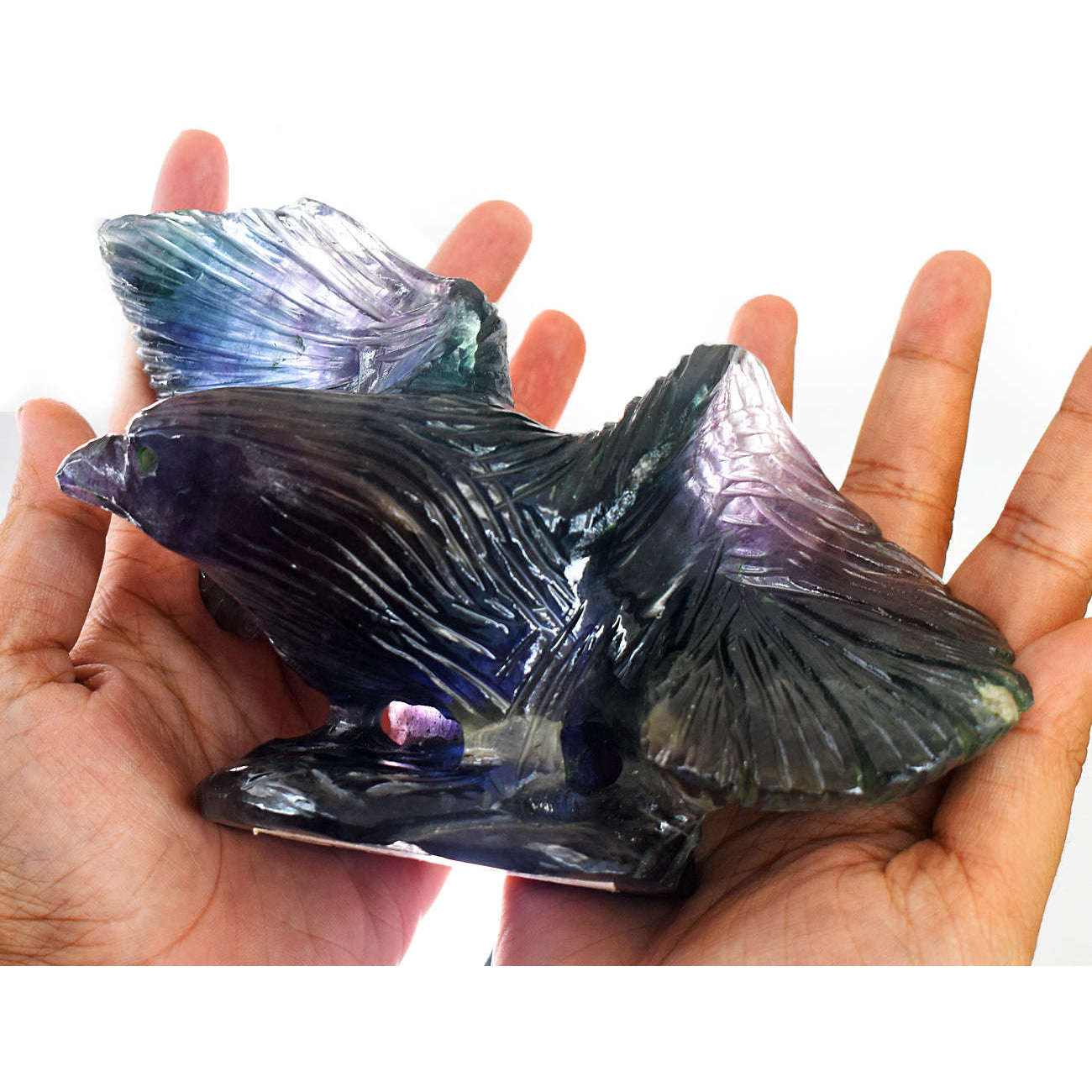 gemsmore:Exclusive Multicolor Fluorite Hand Carved Genuine Crystal Gemstone Carving Massive Eagle