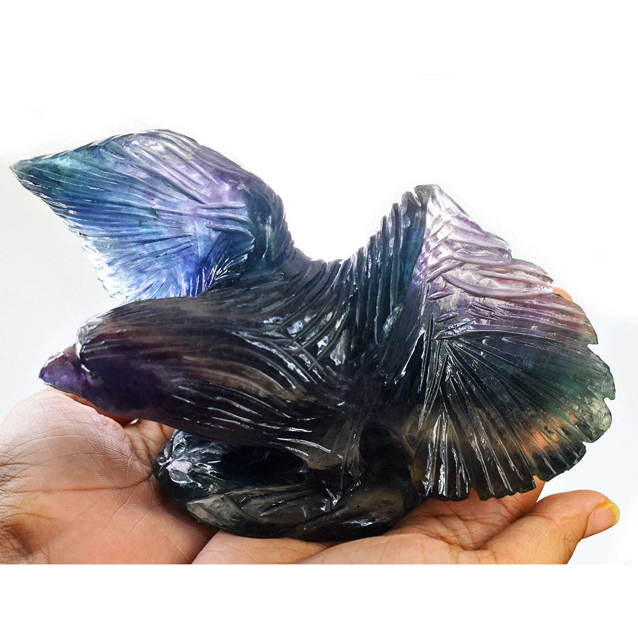 gemsmore:Exclusive Multicolor Fluorite Hand Carved Genuine Crystal Gemstone Carving Massive Eagle