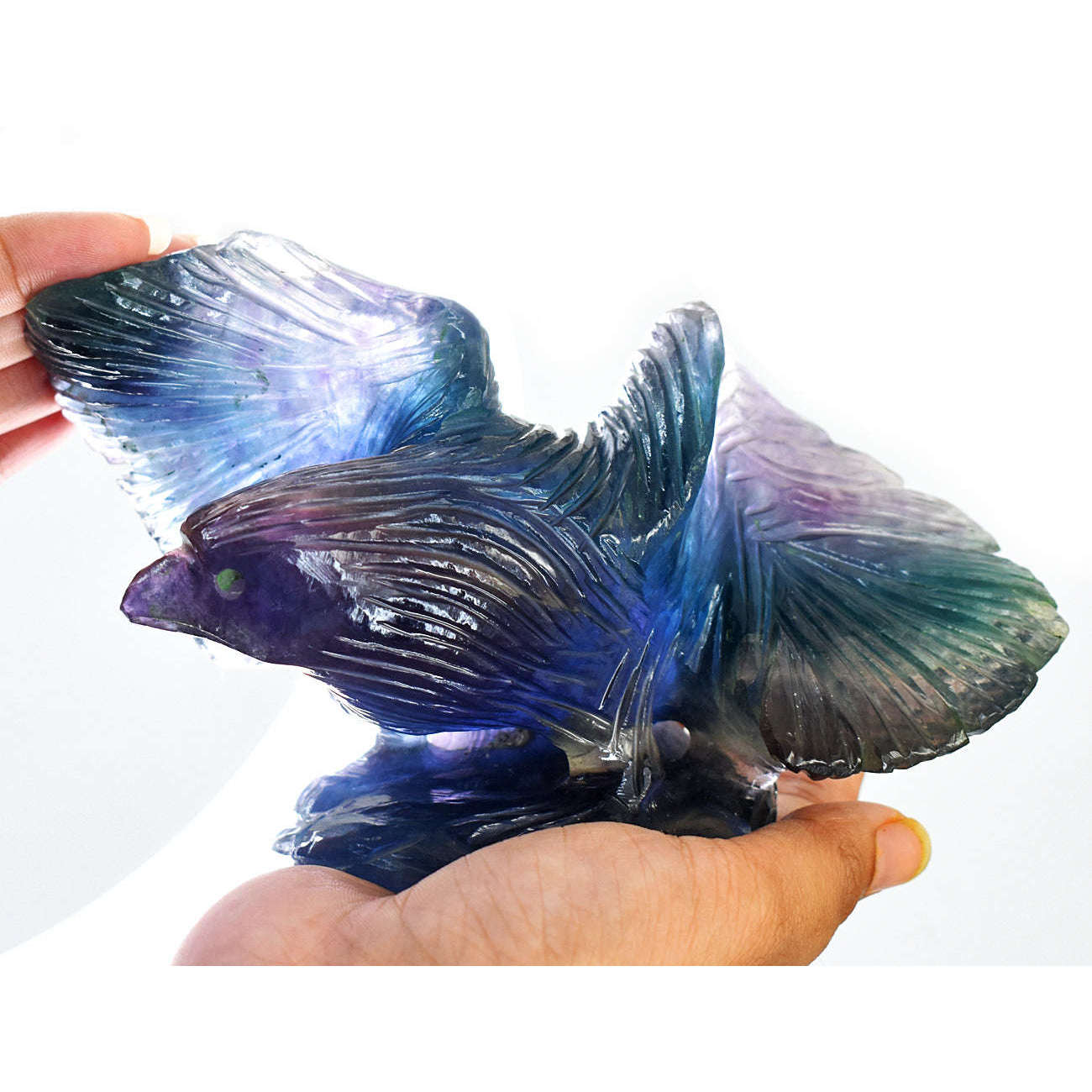 gemsmore:Exclusive Multicolor Fluorite Hand Carved Genuine Crystal Gemstone Carving Massive Eagle