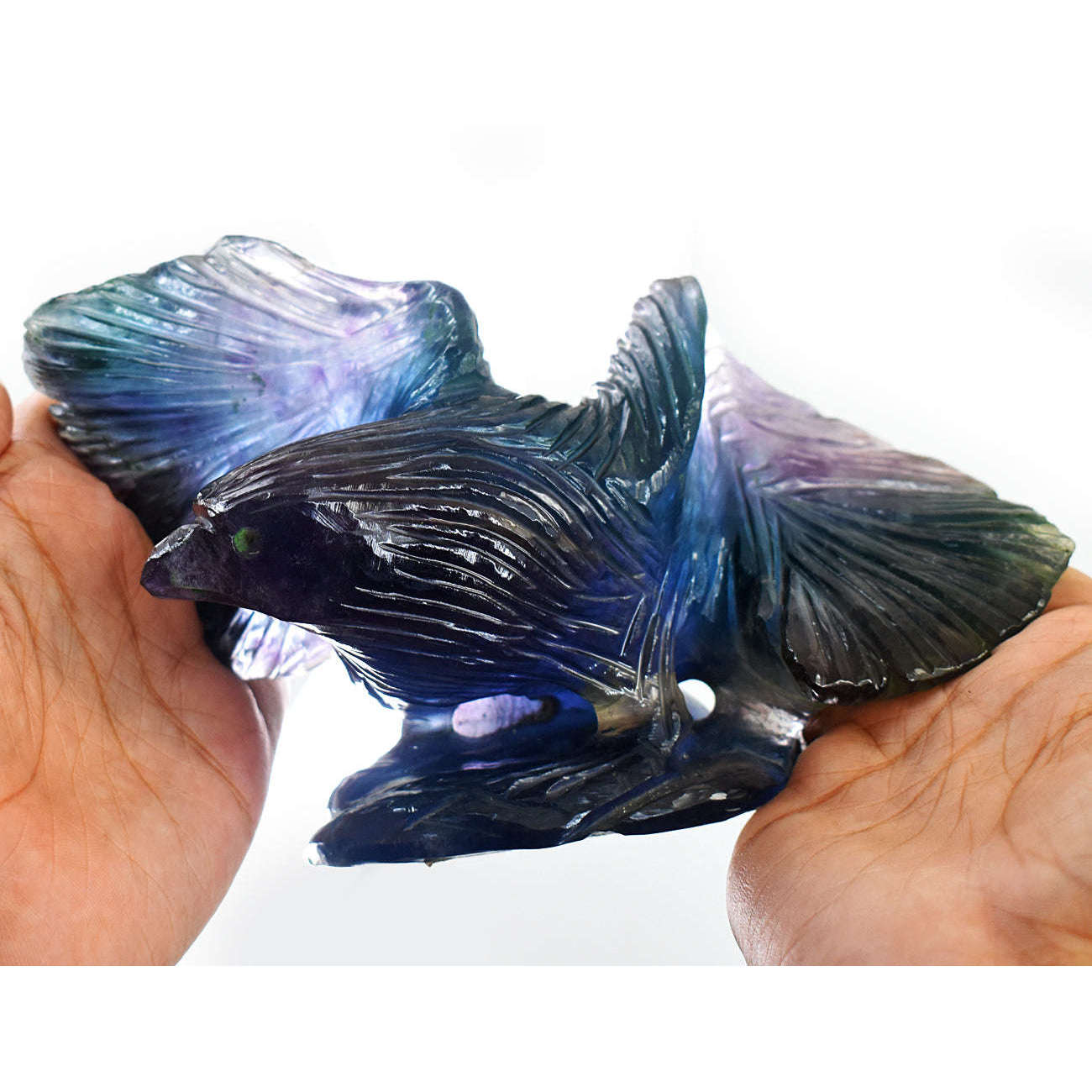 gemsmore:Exclusive Multicolor Fluorite Hand Carved Genuine Crystal Gemstone Carving Massive Eagle