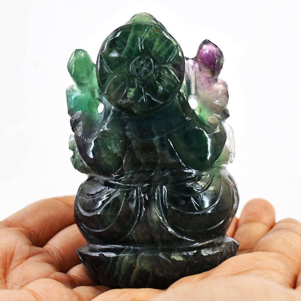 gemsmore:Exclusive Multicolor Fluorite Hand Carved Lord Ganesha