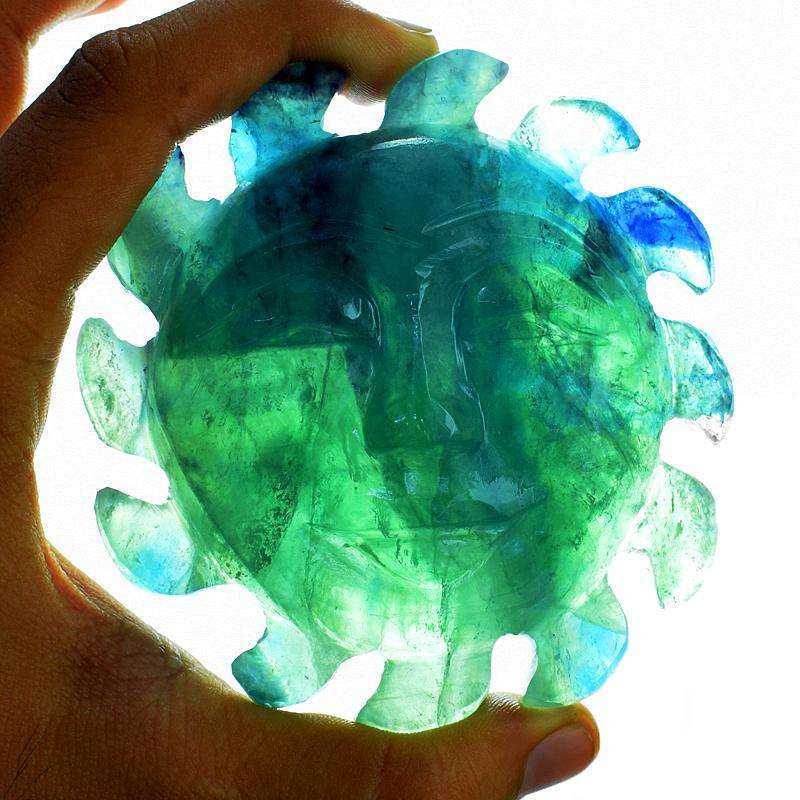 gemsmore:Exclusive Multicolor Fluorite Hand Carved Sun Face