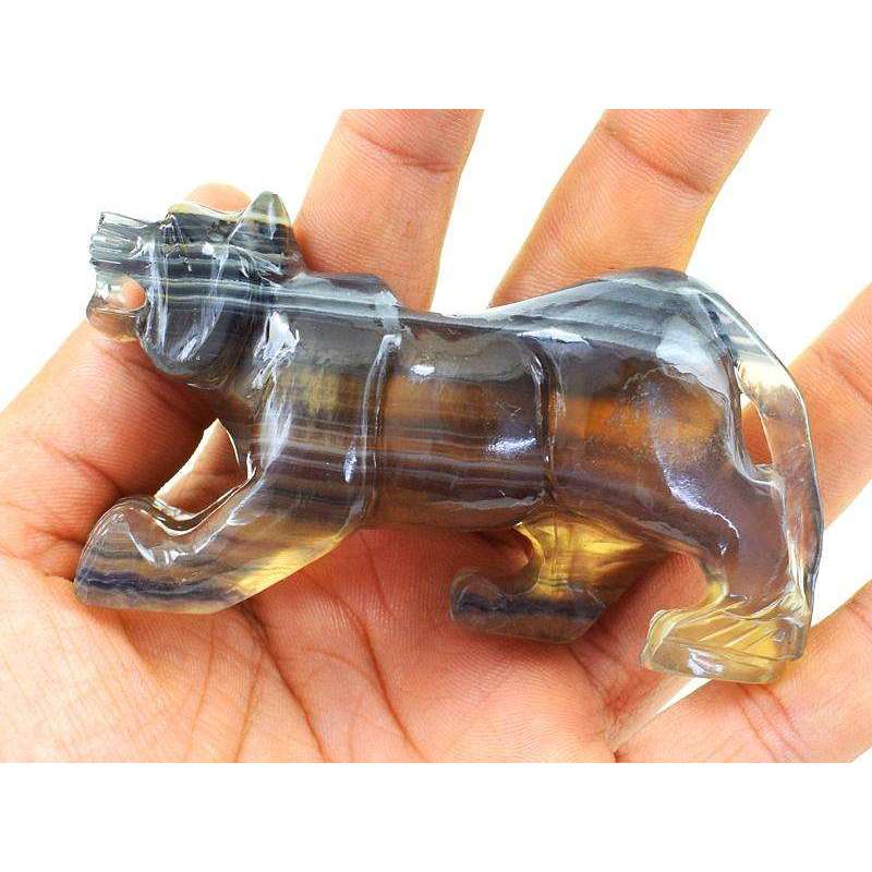 gemsmore:Exclusive Natural Multicolor Fluorite Carved Tiger