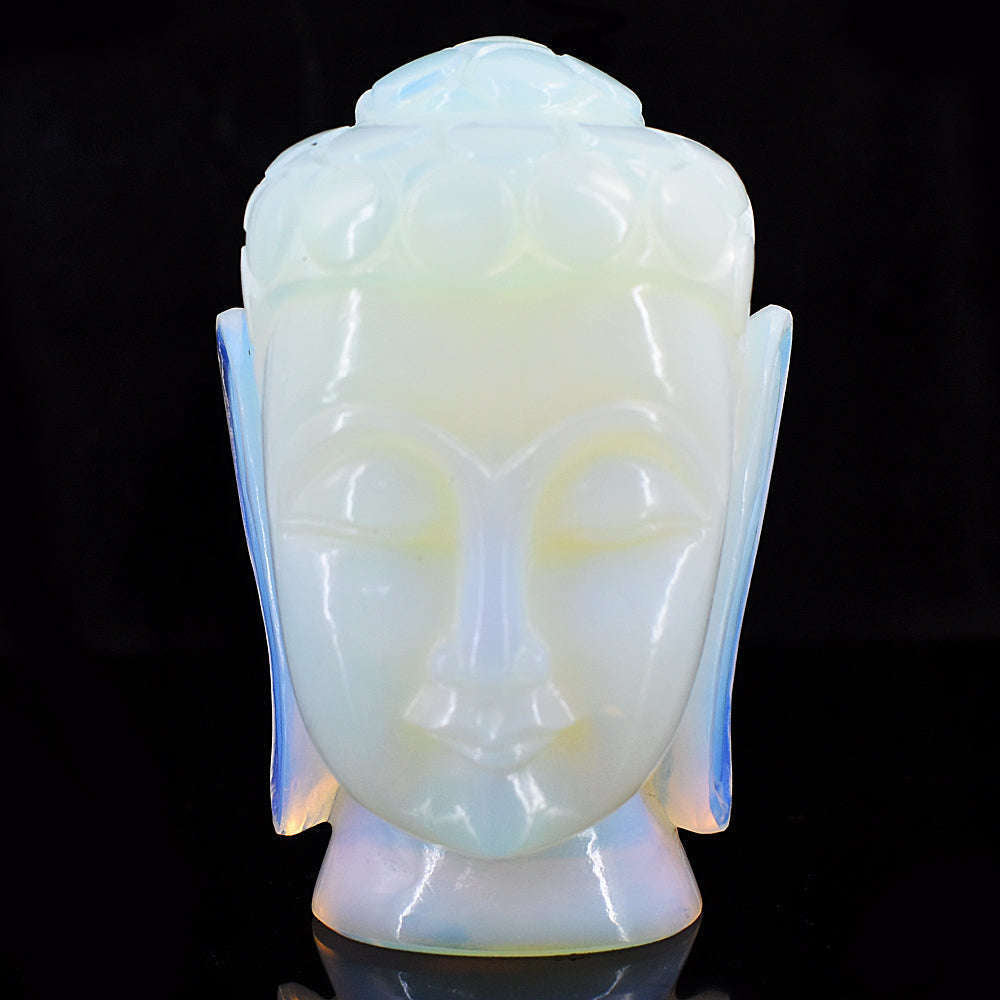 gemsmore:Exclusive Opalite Hand Carved Genuine Crystal Gemstone Carving Buddha Head