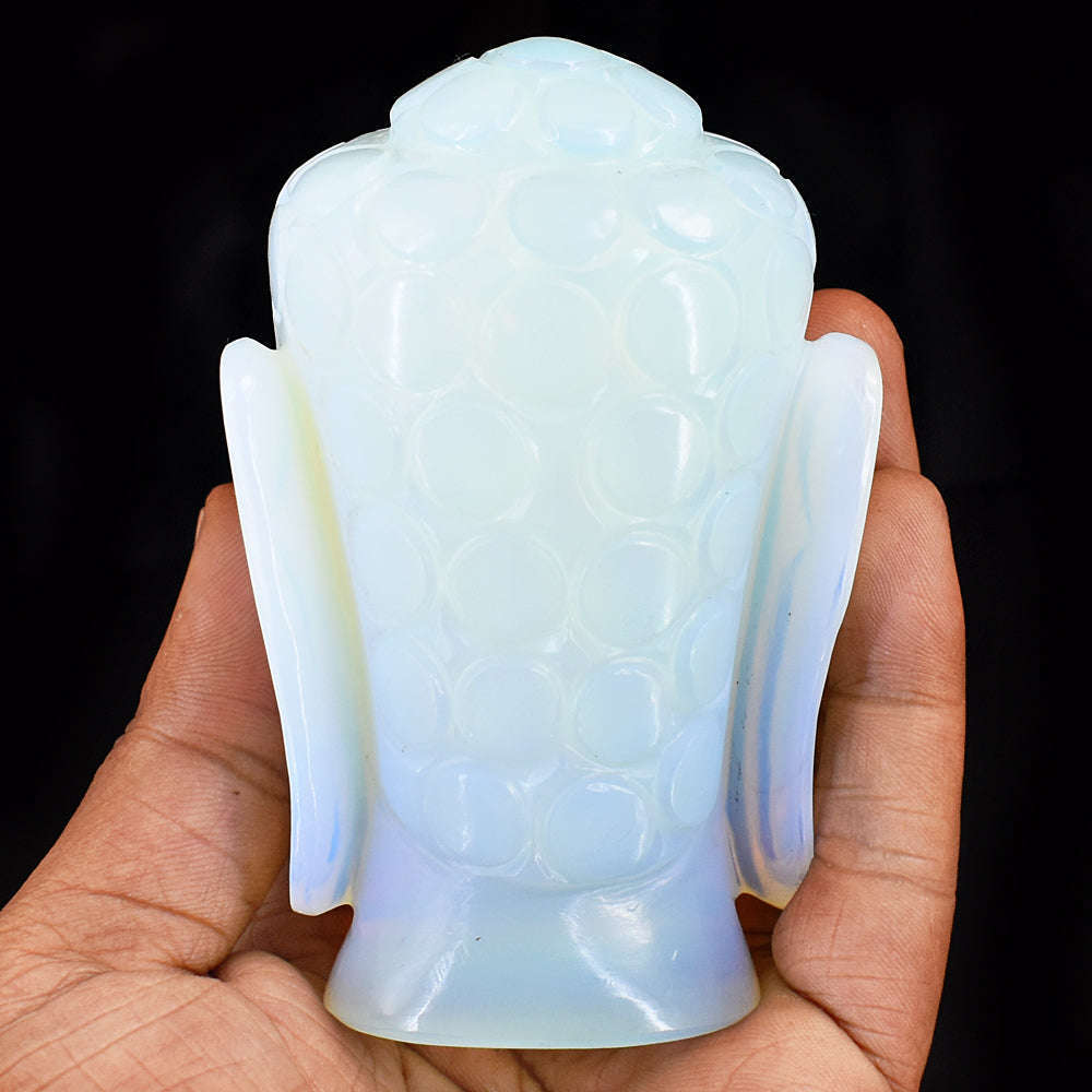 gemsmore:Exclusive Opalite Hand Carved Genuine Crystal Gemstone Carving Buddha Head