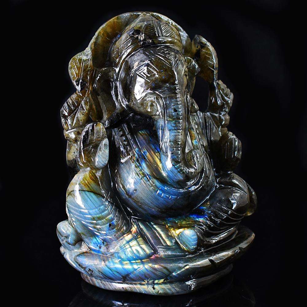 gemsmore:Exclusive Pink Flash Labradorite Hand Carved Genuine Crystal Gemstone Carvinge Massive Lord Ganesha