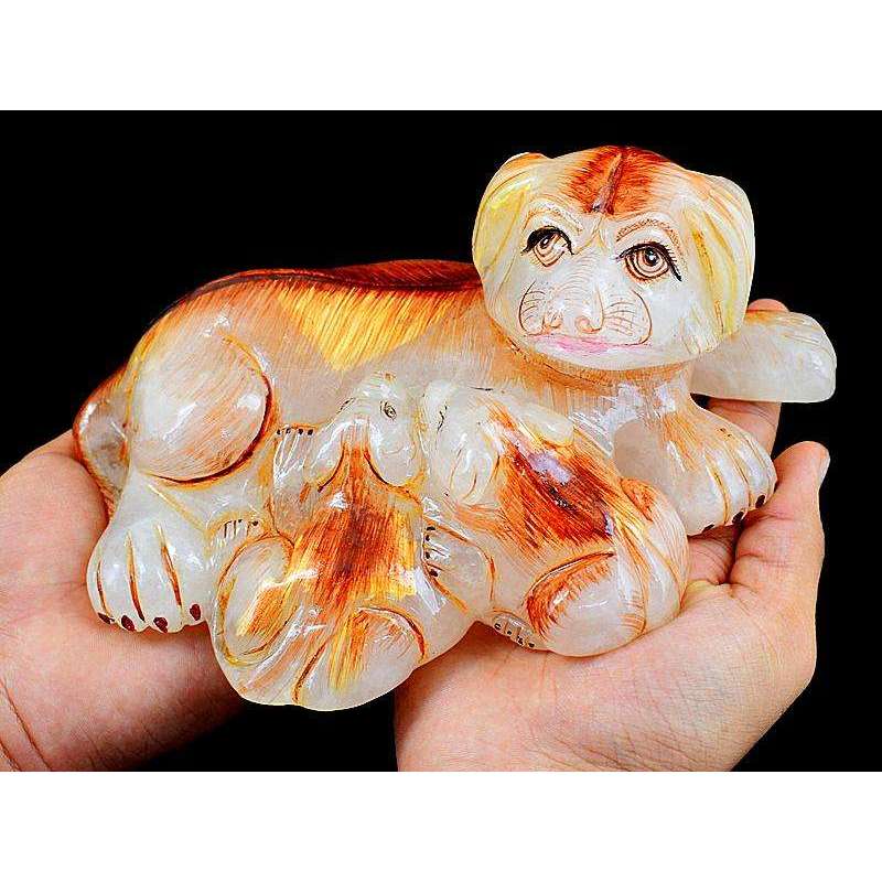 gemsmore:Exclusive Pink Rose Quartz Enamel Painted Dog With Its Puppies