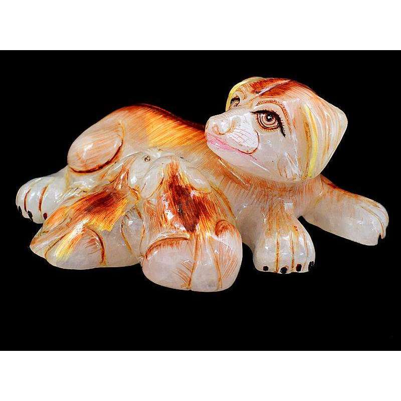 gemsmore:Exclusive Pink Rose Quartz Enamel Painted Dog With Its Puppies