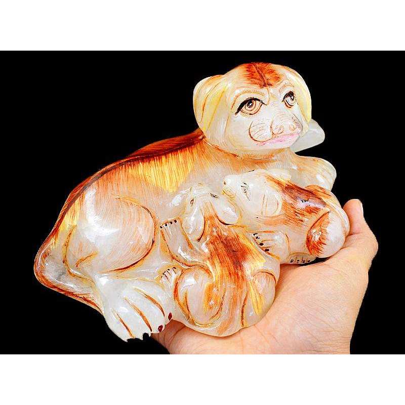 gemsmore:Exclusive Pink Rose Quartz Enamel Painted Dog With Its Puppies