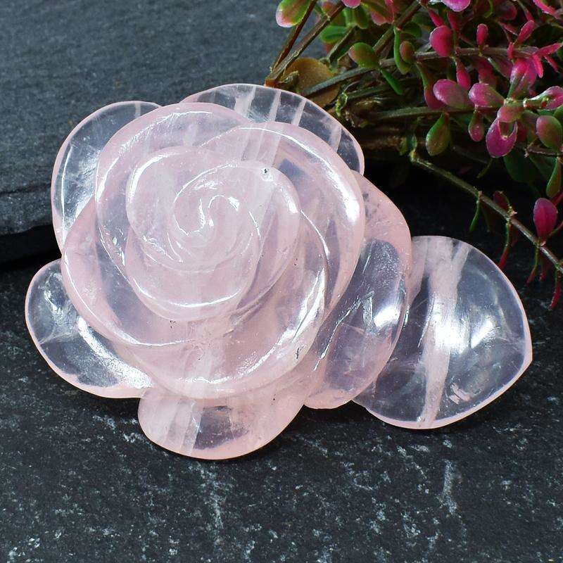 gemsmore:Exclusive Pink Rose Quartz Hand Carved Rose