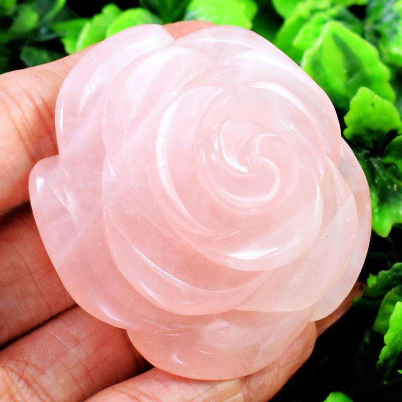 gemsmore:Exclusive Pink Rose Quartz Hand Carved Rose Flower