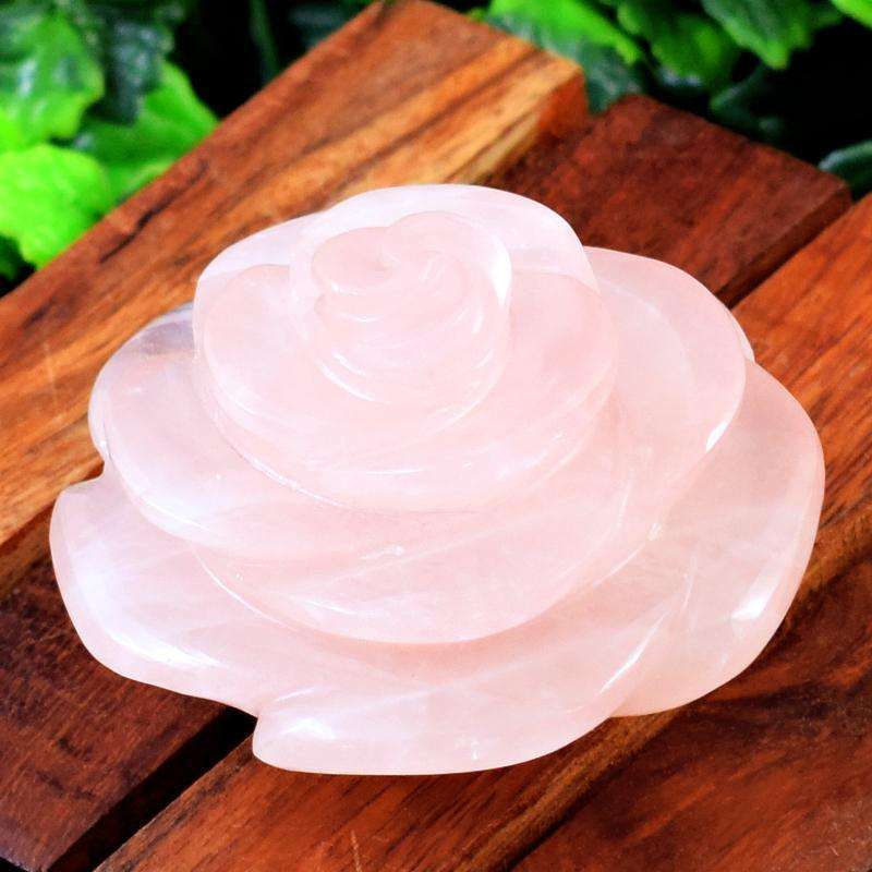 gemsmore:Exclusive Pink Rose Quartz Hand Carved Rose Flower