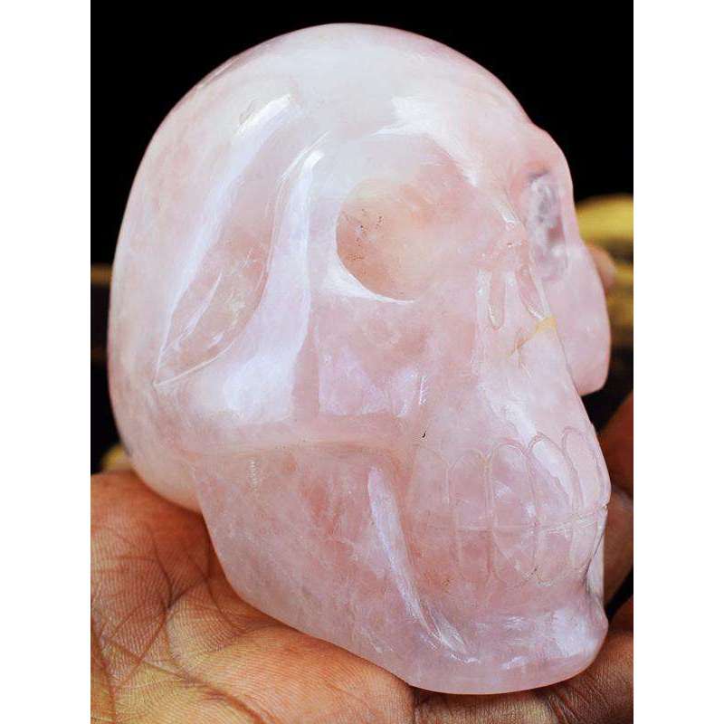 gemsmore:Exclusive Pink Rose Quartz Hand Carved Skull Gemstone