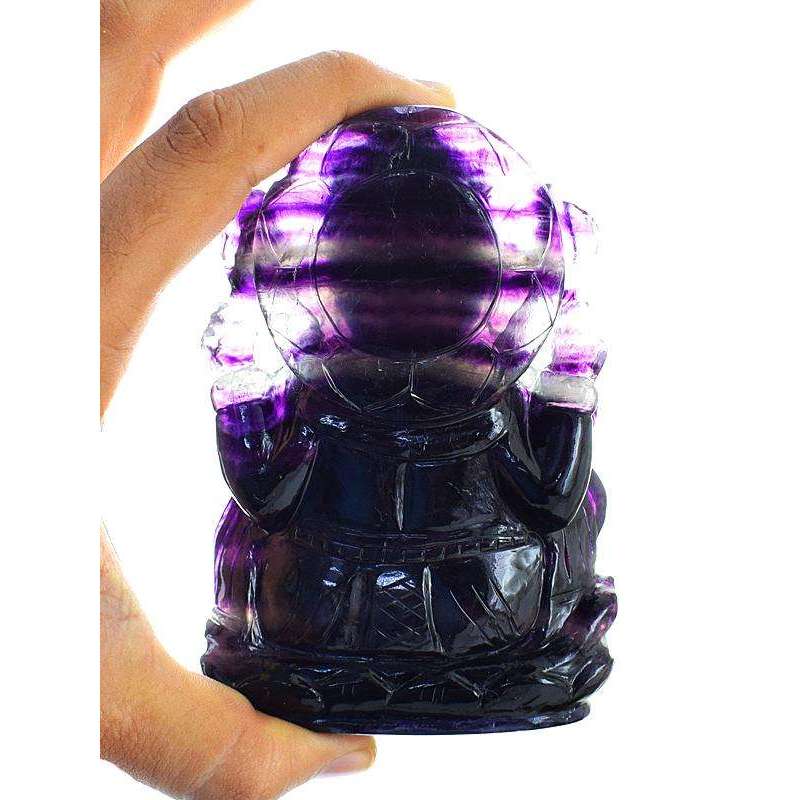 gemsmore:Exclusive Purple Fluorite Gemstone Carved Lord Ganesha Idol Statute
