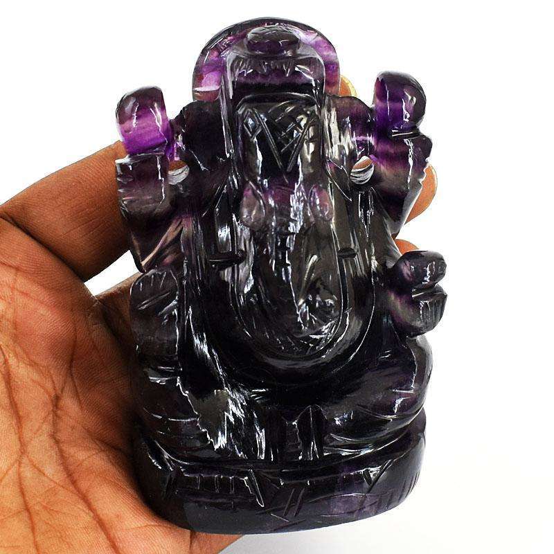 gemsmore:Exclusive Purple Fluorite Hand Carved Genuine Crystal Gemstone Carving Lord Ganesha
