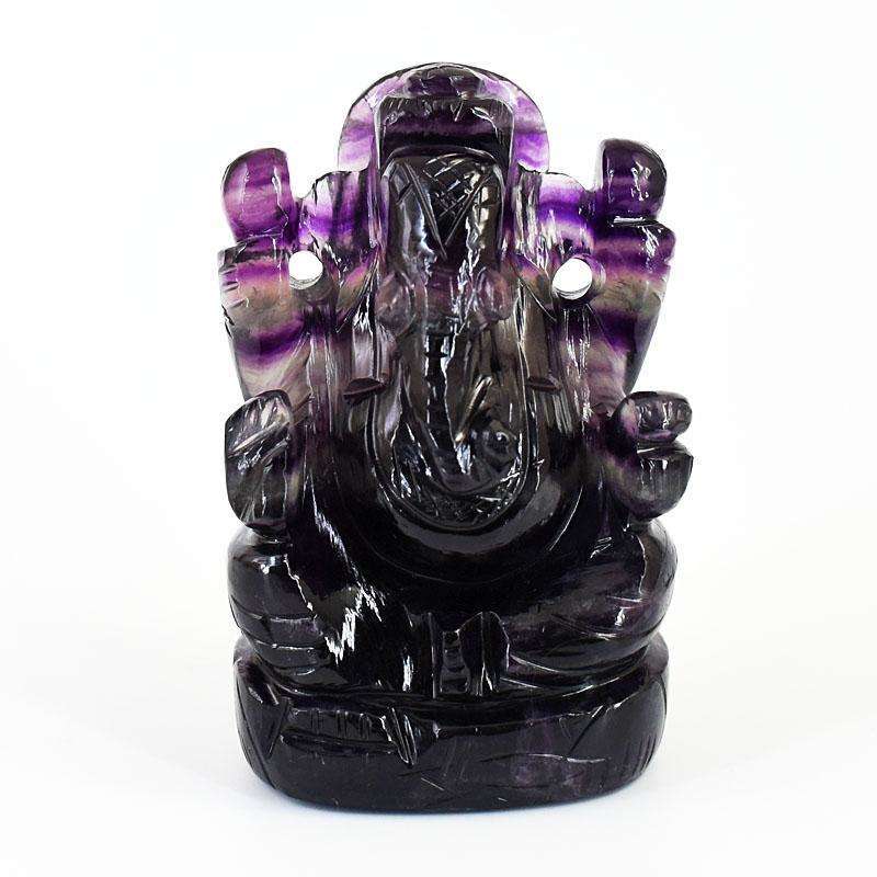 gemsmore:Exclusive Purple Fluorite Hand Carved Genuine Crystal Gemstone Carving Lord Ganesha