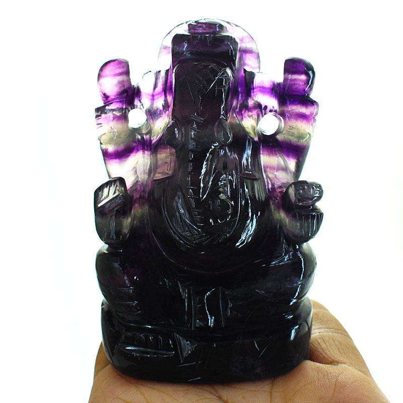 gemsmore:Exclusive Purple Fluorite Hand Carved Genuine Crystal Gemstone Carving Lord Ganesha