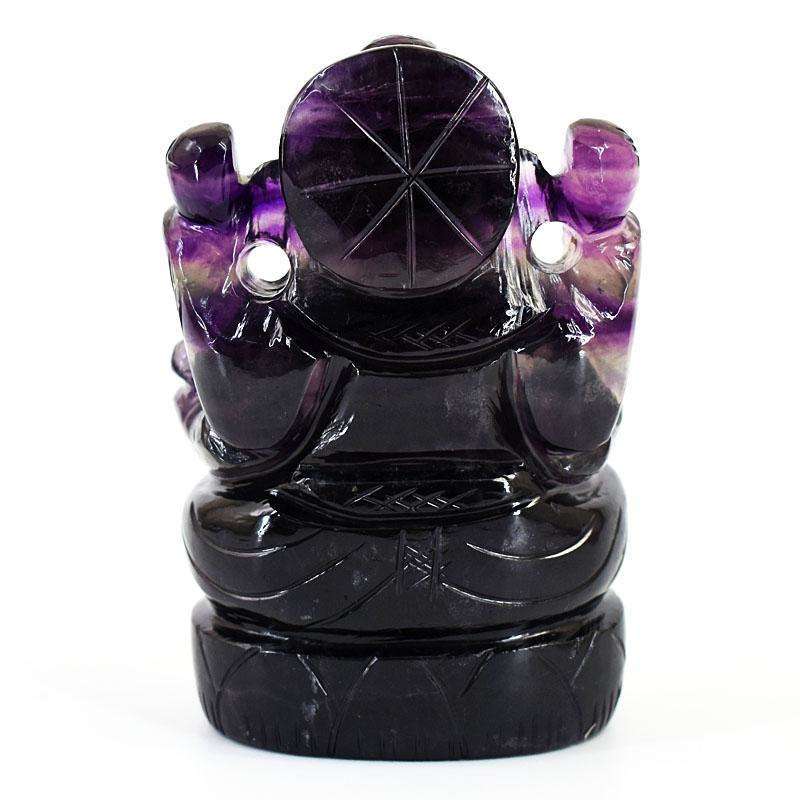 gemsmore:Exclusive Purple Fluorite Hand Carved Genuine Crystal Gemstone Carving Lord Ganesha