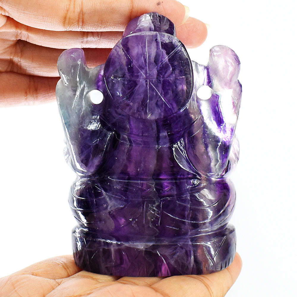 gemsmore:Exclusive Purple Fluorite Hand Carved Lord Ganesha