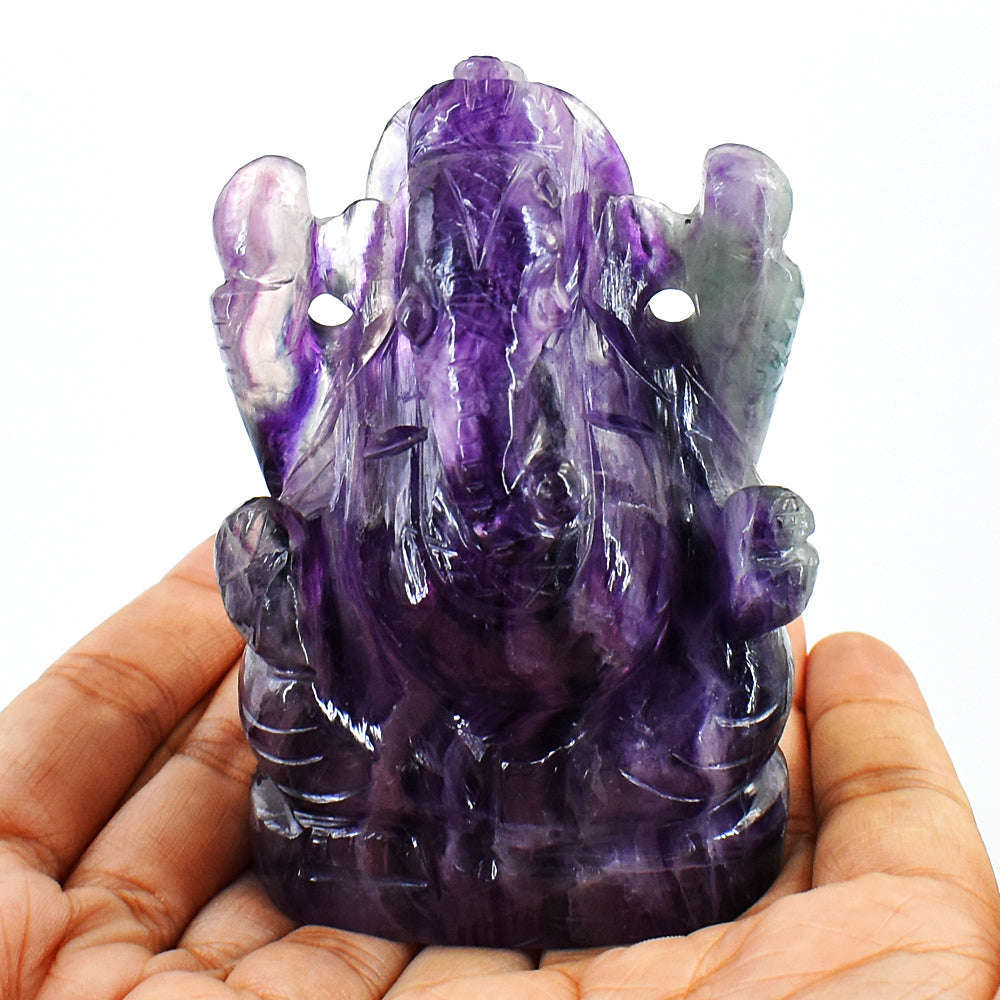 gemsmore:Exclusive Purple Fluorite Hand Carved Lord Ganesha