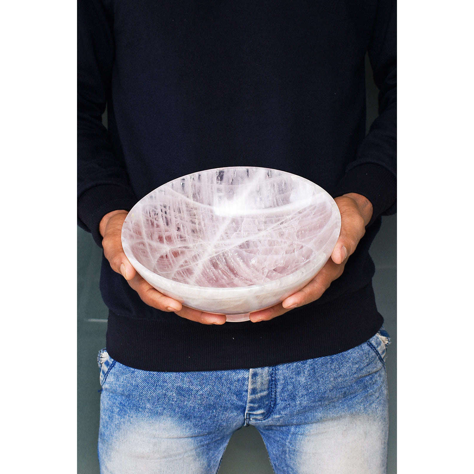 gemsmore:Exclusive Rose Quartz Hand Carved Genuine Crystal Gemstone Carving Bowl