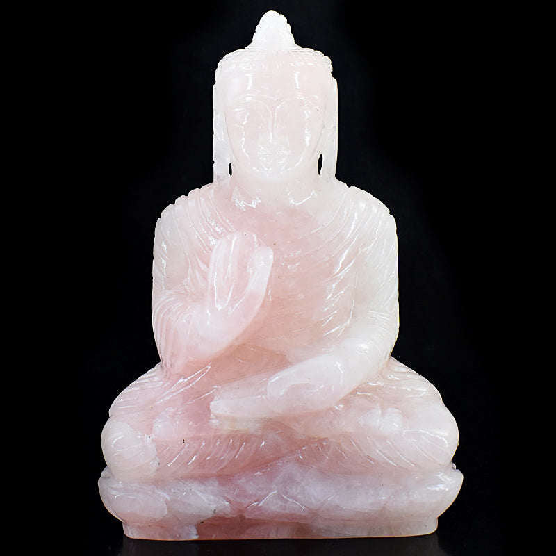 gemsmore:Exclusive Rose Quartz Hand Carved Genuine Crystal Gemstone Carving Buddha