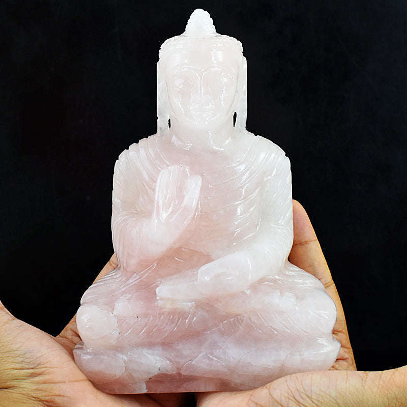 gemsmore:Exclusive Rose Quartz Hand Carved Genuine Crystal Gemstone Carving Buddha