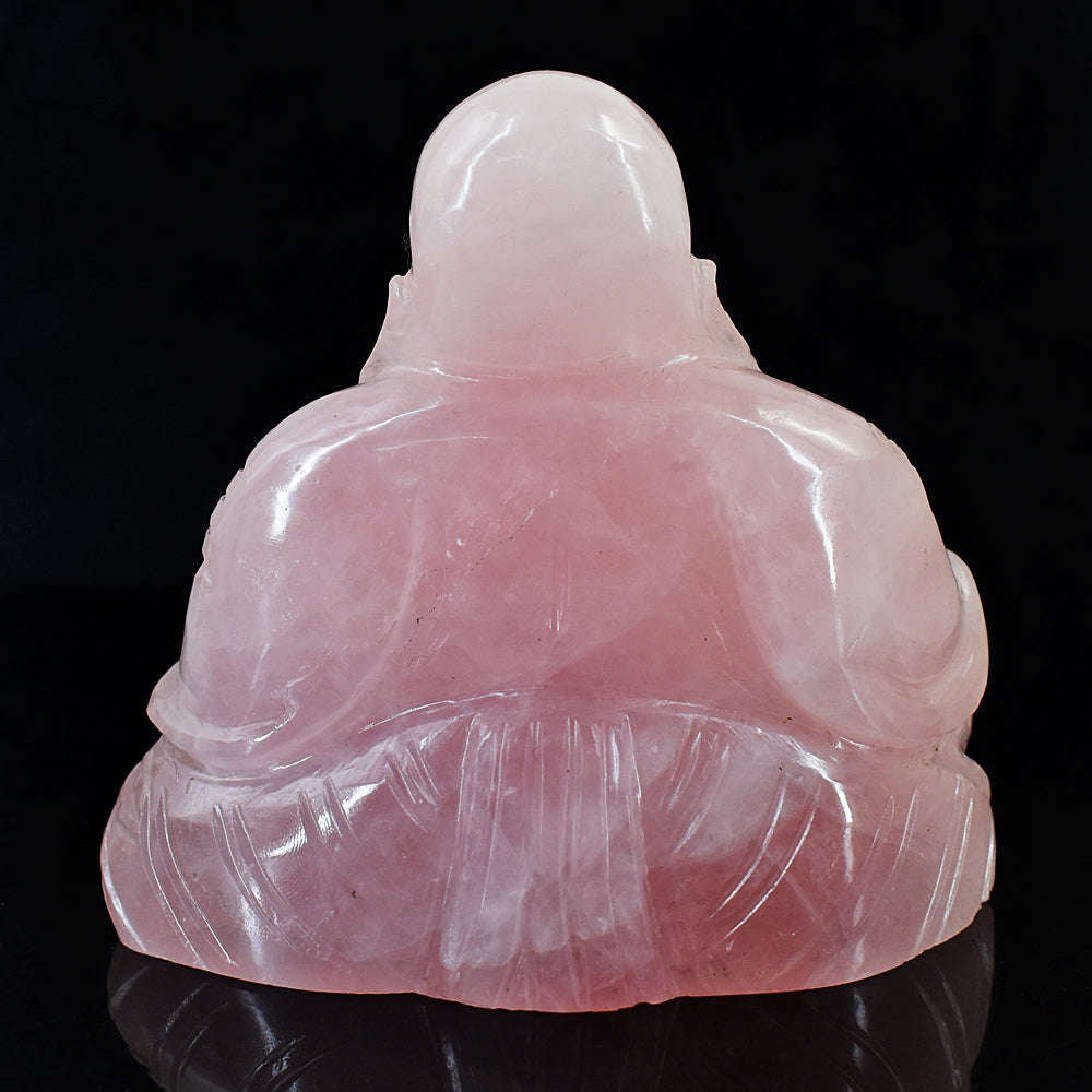 gemsmore:Exclusive Rose Quartz Hand Carved Genuine Crystal Gemstone Carving Laughing Buddha