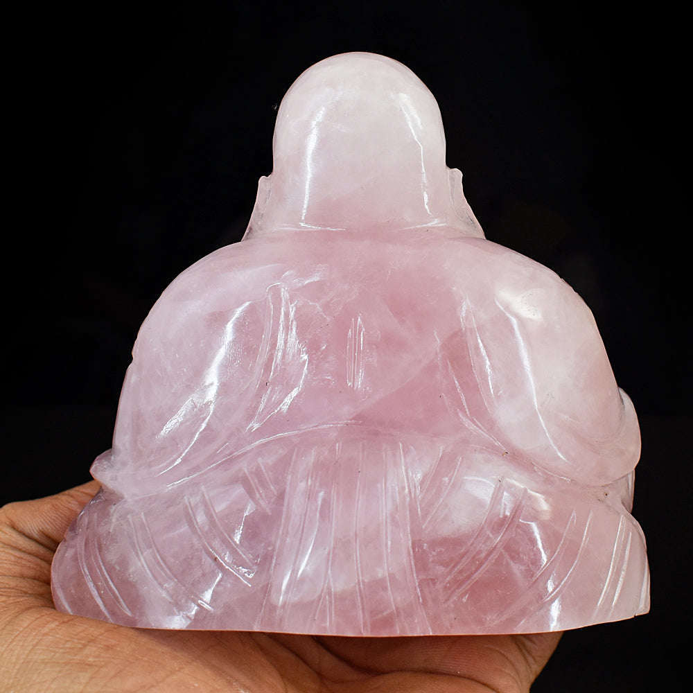 gemsmore:Exclusive Rose Quartz Hand Carved Genuine Crystal Gemstone Carving Laughing Buddha
