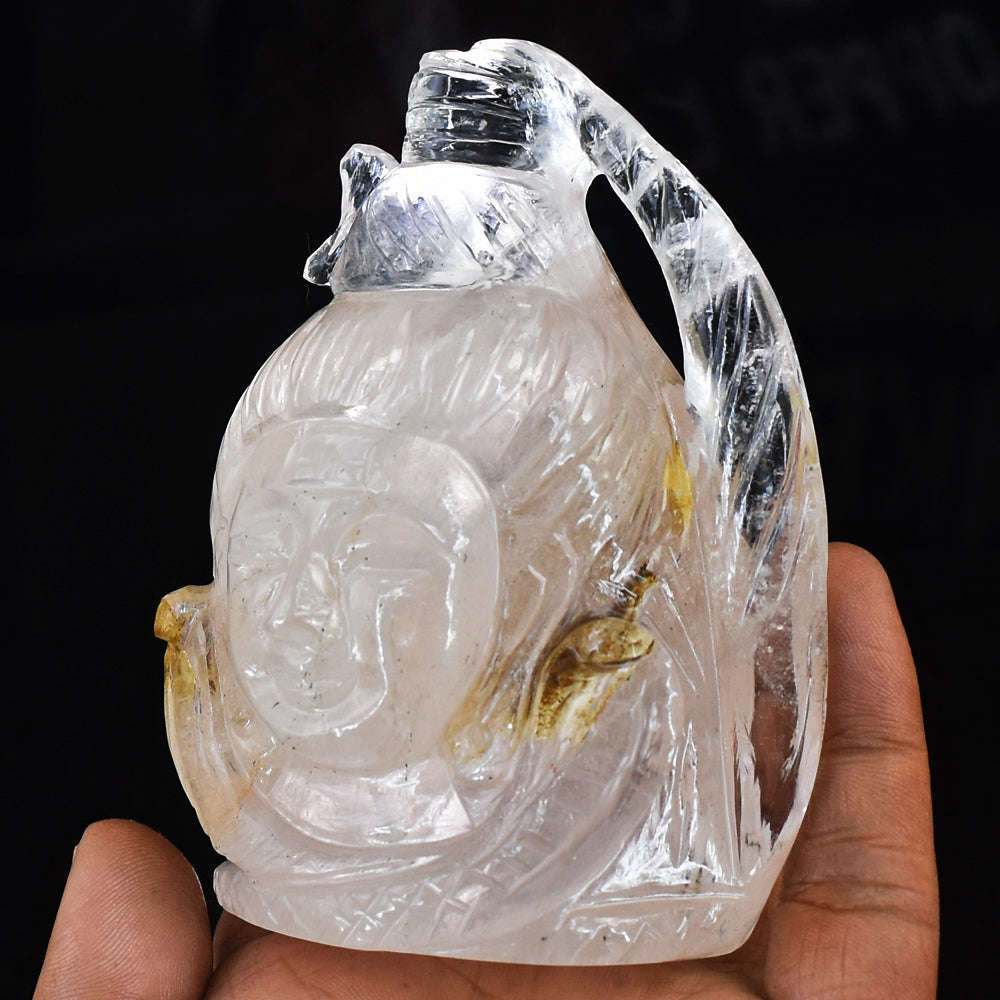 gemsmore:Exclusive Rose Quartz Hand Carved Lord Shiva Head
