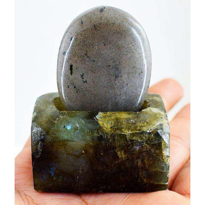 gemsmore:Exclusive Rutile Quartz Gemstone With Carved Labradorite Stand