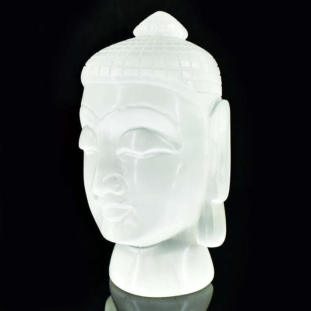 gemsmore:Exclusive Selenite Hand Carved Genuine Crystal Gemstone Carving Buddha Head