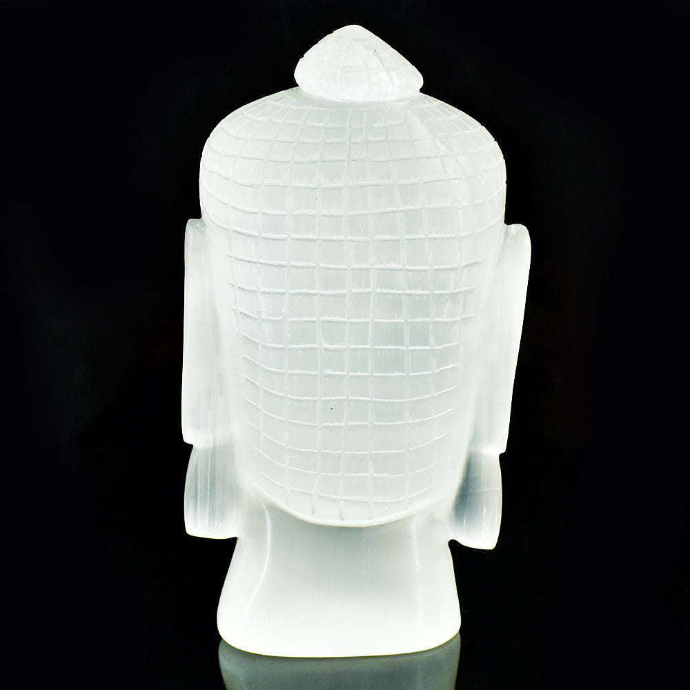 gemsmore:Exclusive Selenite Hand Carved Genuine Crystal Gemstone Carving Buddha Head