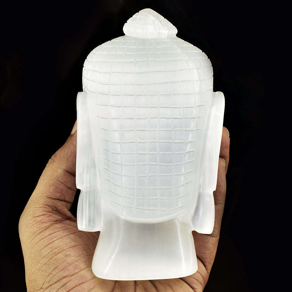 gemsmore:Exclusive Selenite Hand Carved Genuine Crystal Gemstone Carving Buddha Head
