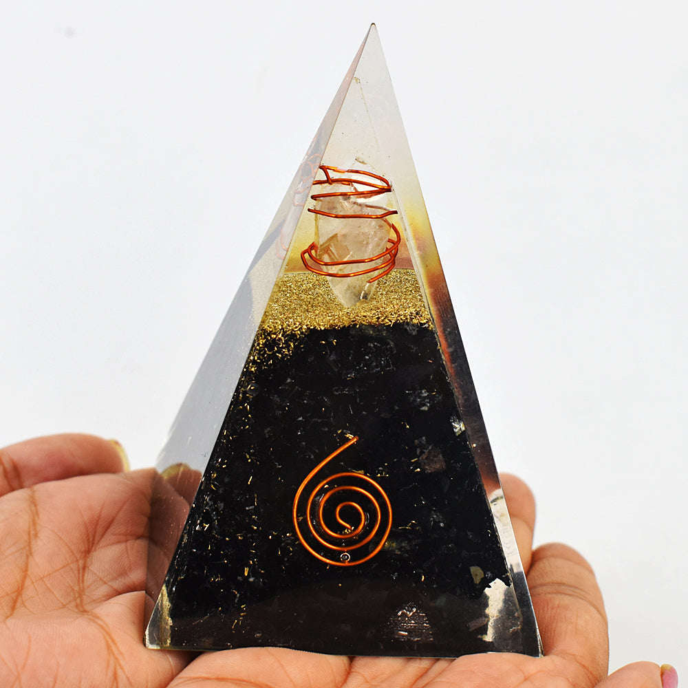 gemsmore:Exclusive Spinel Orgone Carved Healing Pyramid