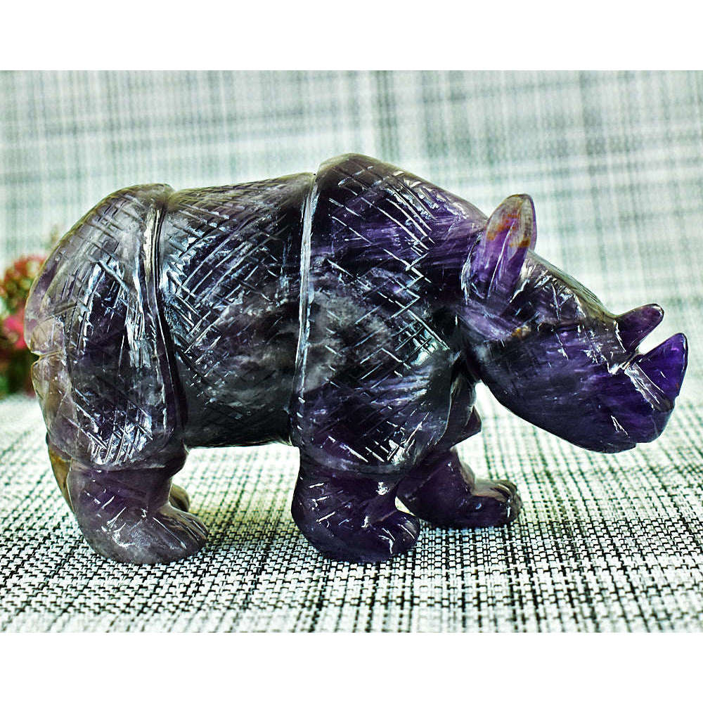 gemsmore:Exclusive Super Seven Amethyst Hand Carved Genuine Crystal Gemstone Carving Rhino