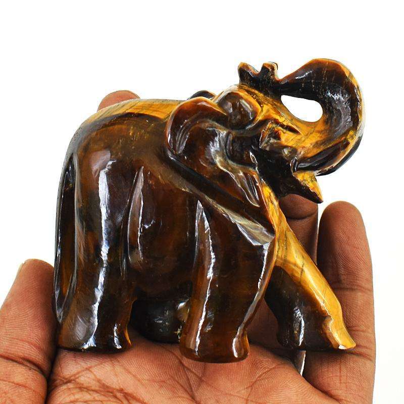 gemsmore:Exclusive Tiger Eye Hand Carved Genuine Crystal Gemstone Carving Elephant