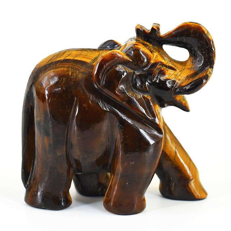 gemsmore:Exclusive Tiger Eye Hand Carved Genuine Crystal Gemstone Carving Elephant