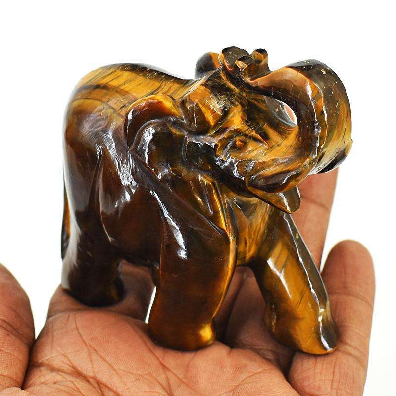gemsmore:Exclusive Tiger Eye Hand Carved Genuine Crystal Gemstone Carving Elephant
