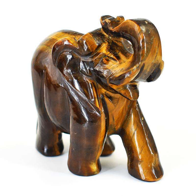 gemsmore:Exclusive Tiger Eye Hand Carved Genuine Crystal Gemstone Carving Elephant