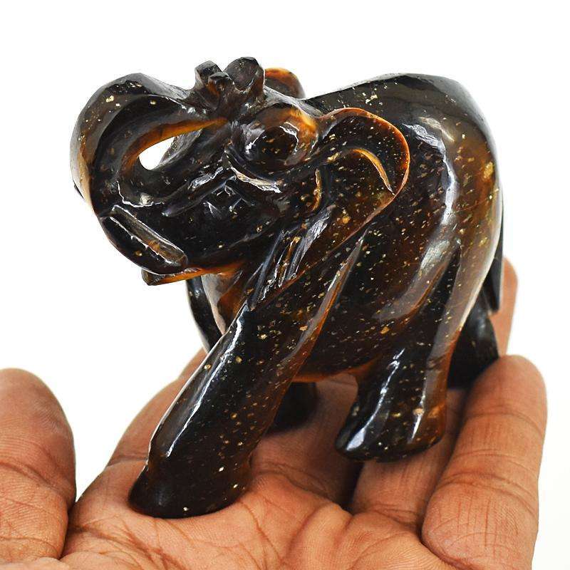 gemsmore:Exclusive Tiger Eye Hand Carved Genuine Crystal Gemstone Carving Elephant
