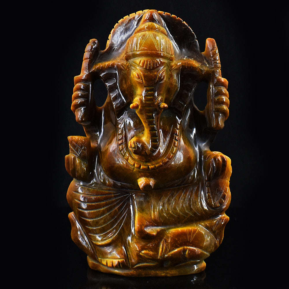 gemsmore:Exclusive Tiger Eye Hand Carved Genuine Crystal Gemstone Carving Lord Ganesha
