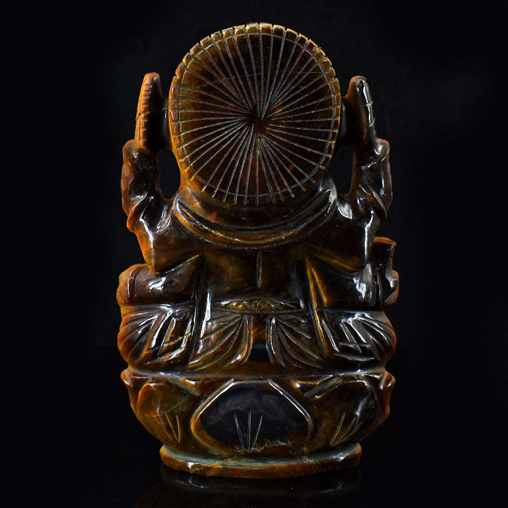 gemsmore:Exclusive Tiger Eye Hand Carved Genuine Crystal Gemstone Carving Lord Ganesha