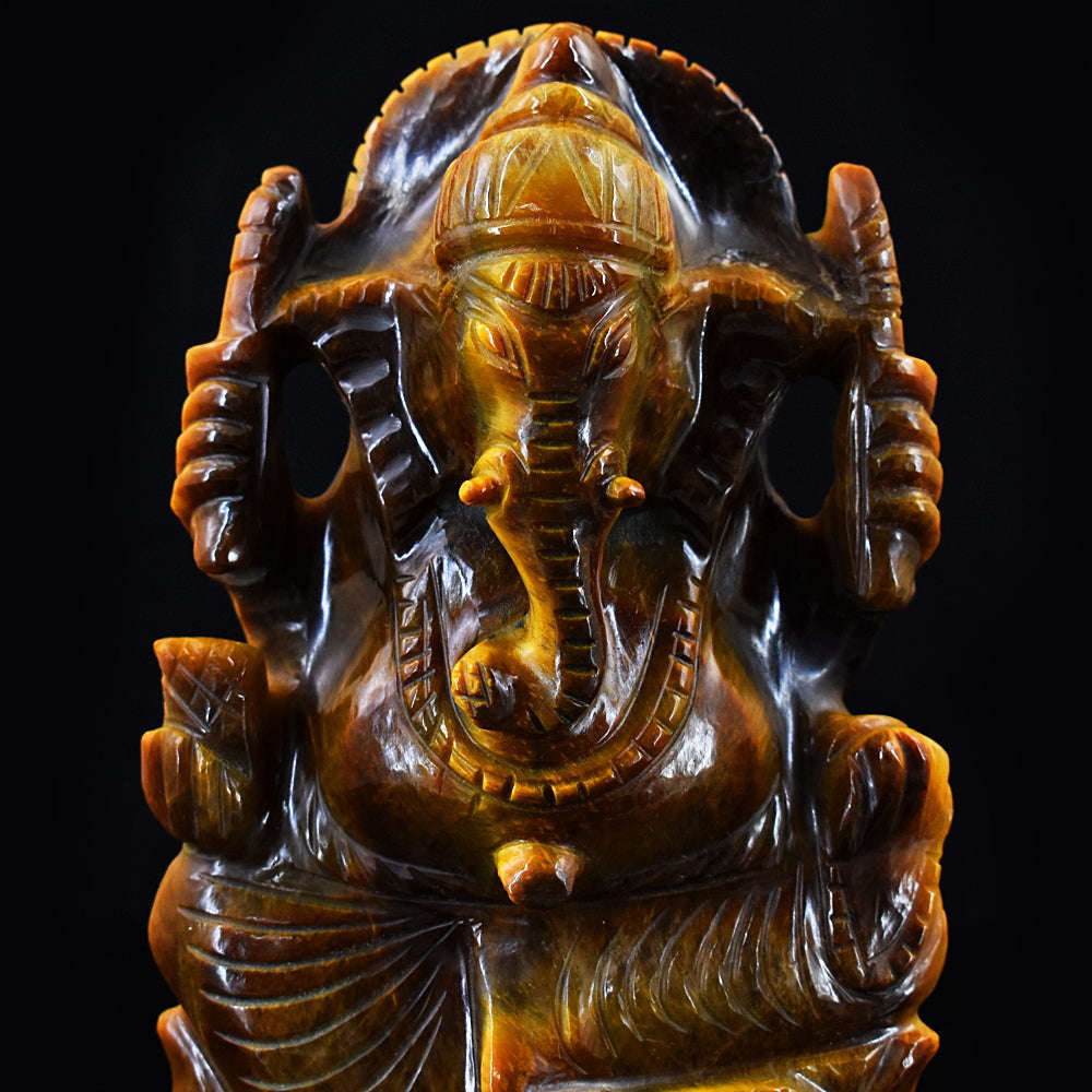 gemsmore:Exclusive Tiger Eye Hand Carved Genuine Crystal Gemstone Carving Lord Ganesha