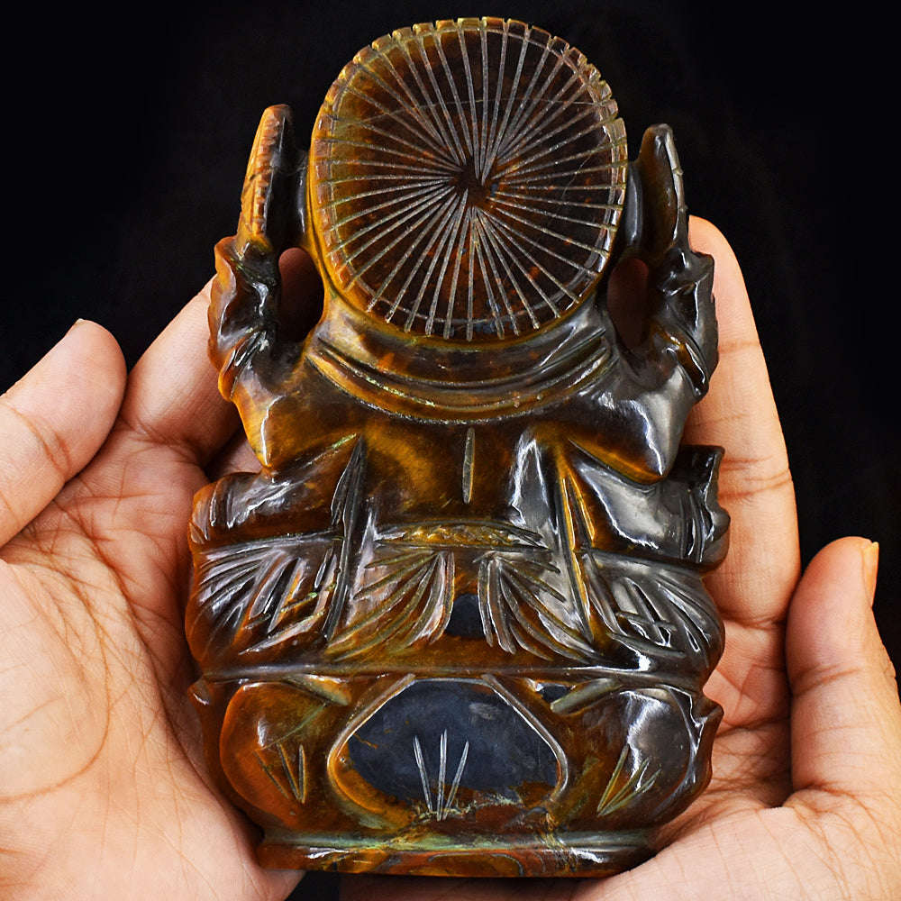 gemsmore:Exclusive Tiger Eye Hand Carved Genuine Crystal Gemstone Carving Lord Ganesha