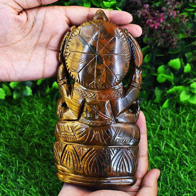 gemsmore:Exclusive Tiger Eye Hand Carved Genuine Crystal Gemstone Carving Lord Ganesha