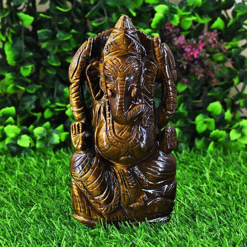gemsmore:Exclusive Tiger Eye Hand Carved Genuine Crystal Gemstone Carving Lord Ganesha