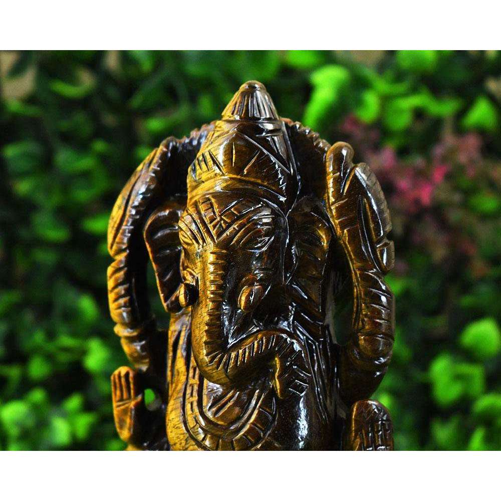 gemsmore:Exclusive Tiger Eye Hand Carved Genuine Crystal Gemstone Carving Lord Ganesha