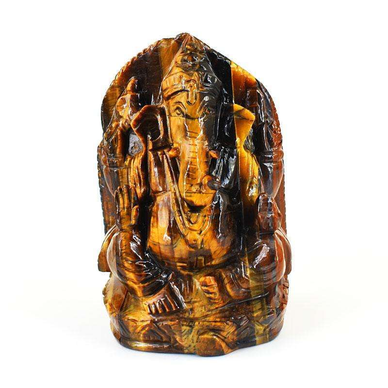 gemsmore:Exclusive Tiger Eye Hand Carved Genuine Crystal Gemstone Carving Lord Ganesha
